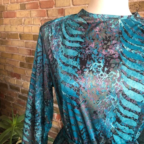 Vintage 80s midi dress in teal plum black and green size s/m - Picture 2 of 3